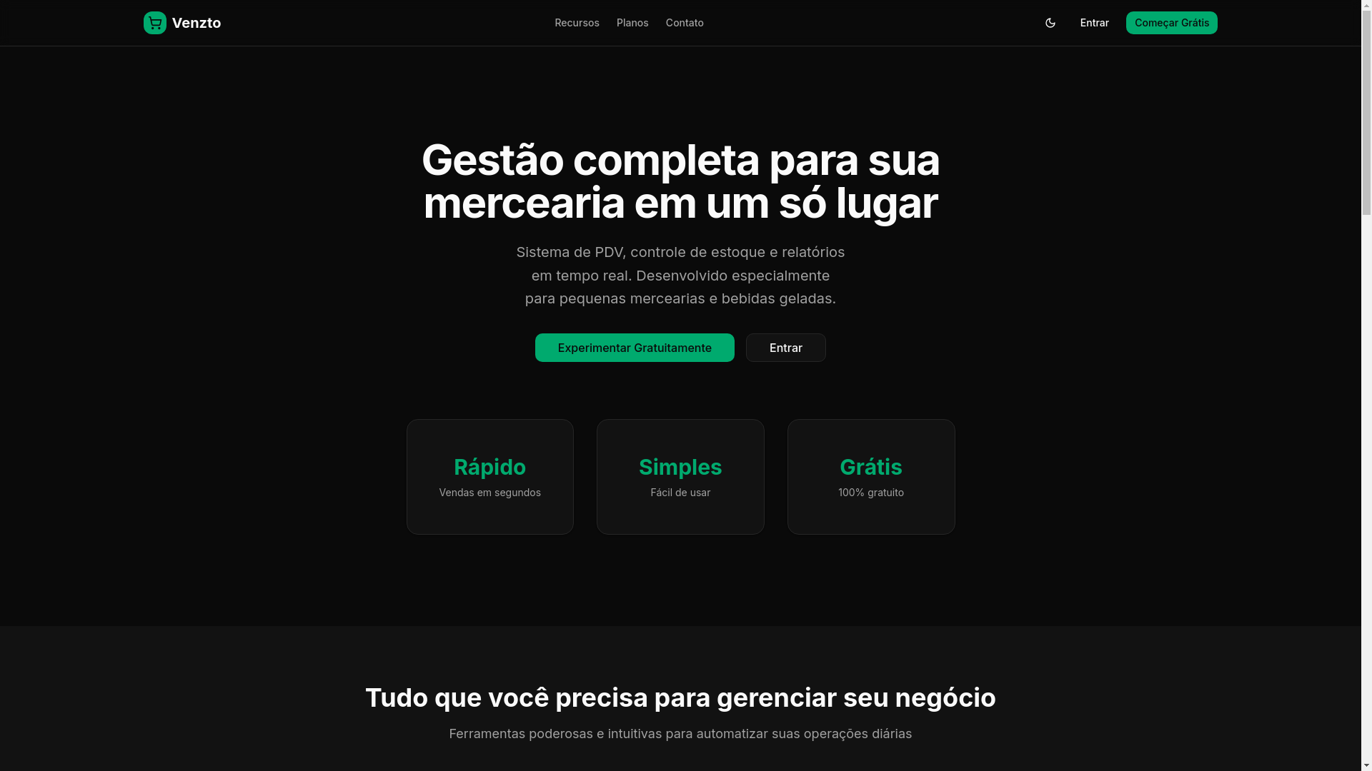 website screenshot of https://venzto.com.br/