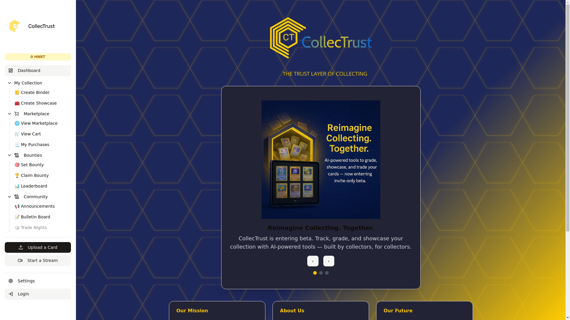 website screenshot of https://collecttrust.app/