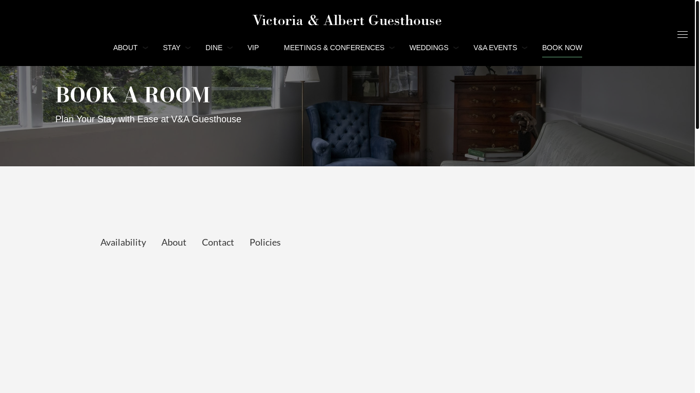 website screenshot of https://vaguesthouse.com/book-now/