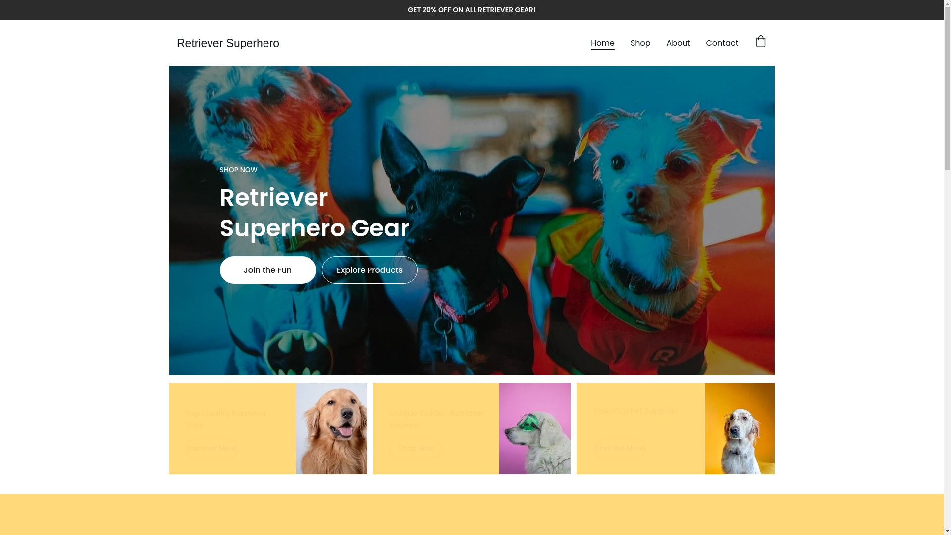 website screenshot of https://retrieversuperhero.com/