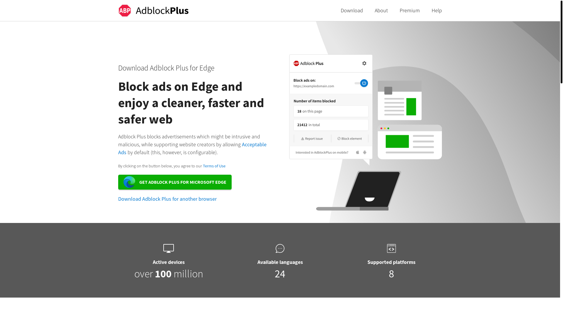 website screenshot of https://adblockplus.org/adblock-plus-edge