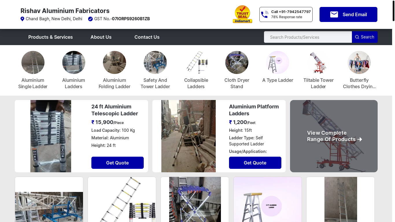 website screenshot of https://rishavaluminiumfabricators.com/