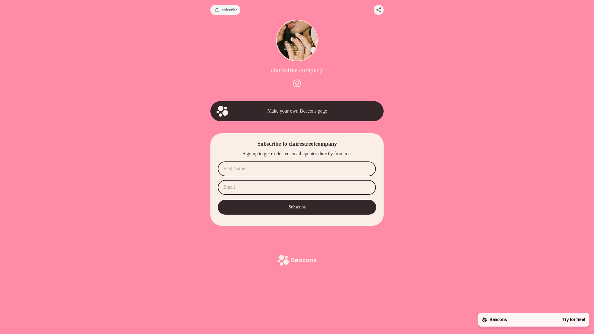 website screenshot of https://clairestreetcompany.com/