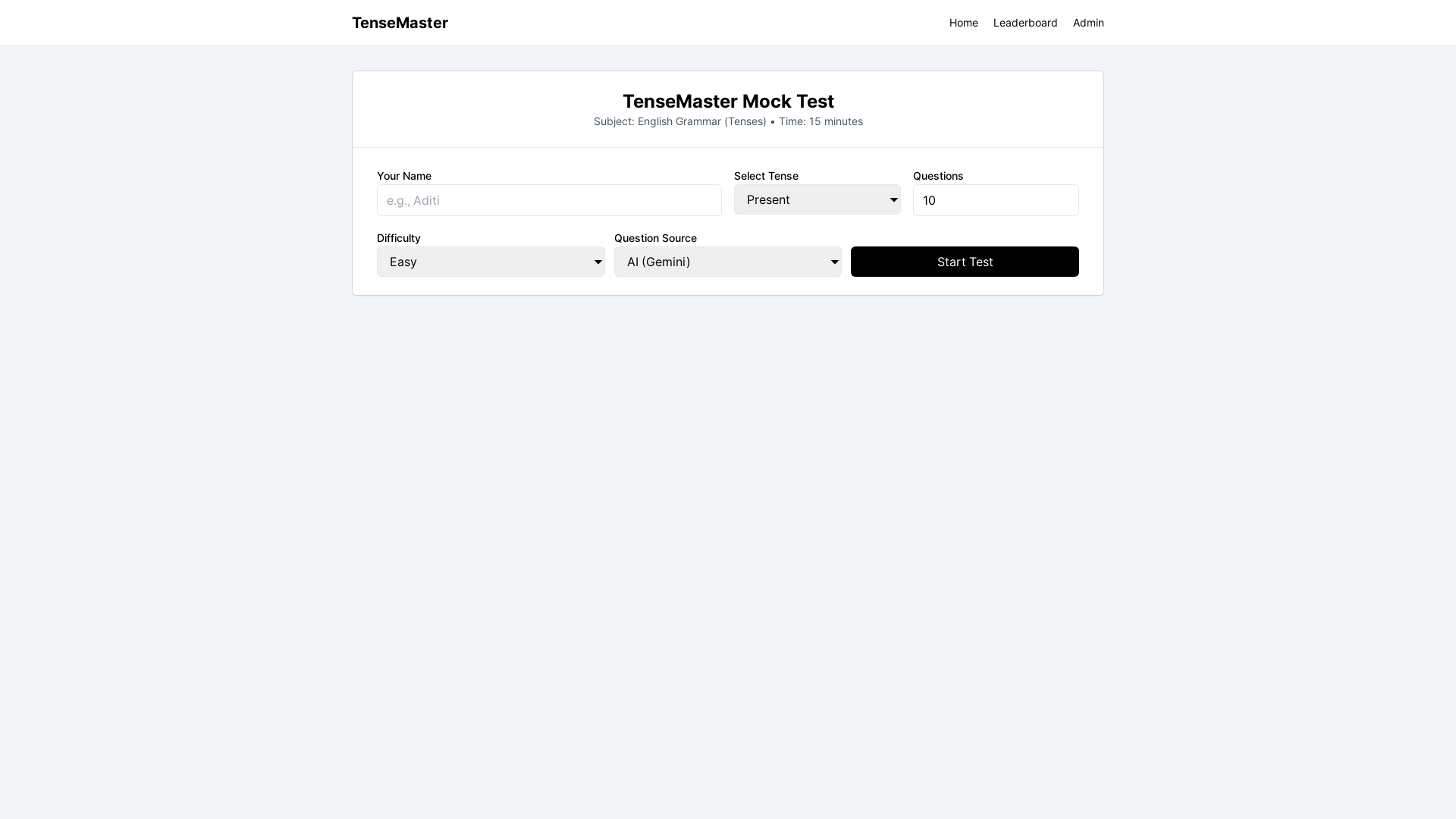 website screenshot of https://tensemock.in/