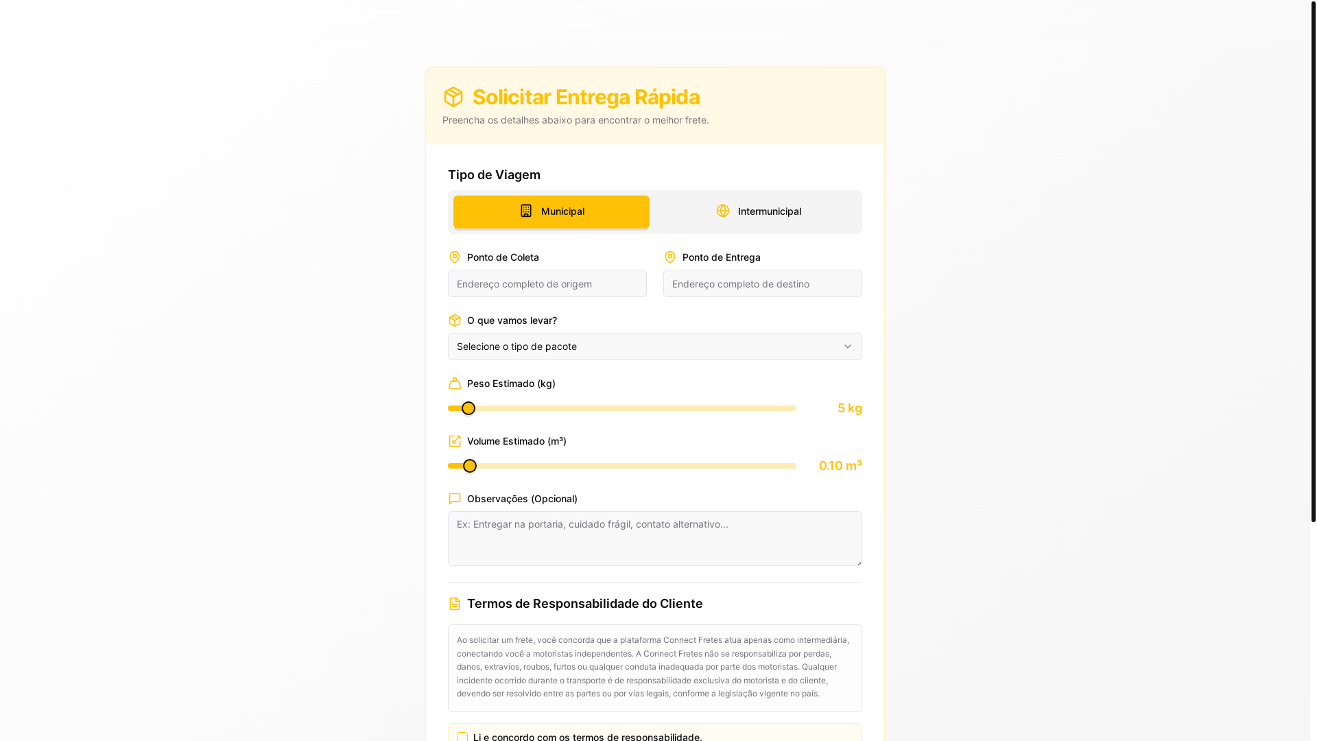 website screenshot of https://connectfrete.com.br/