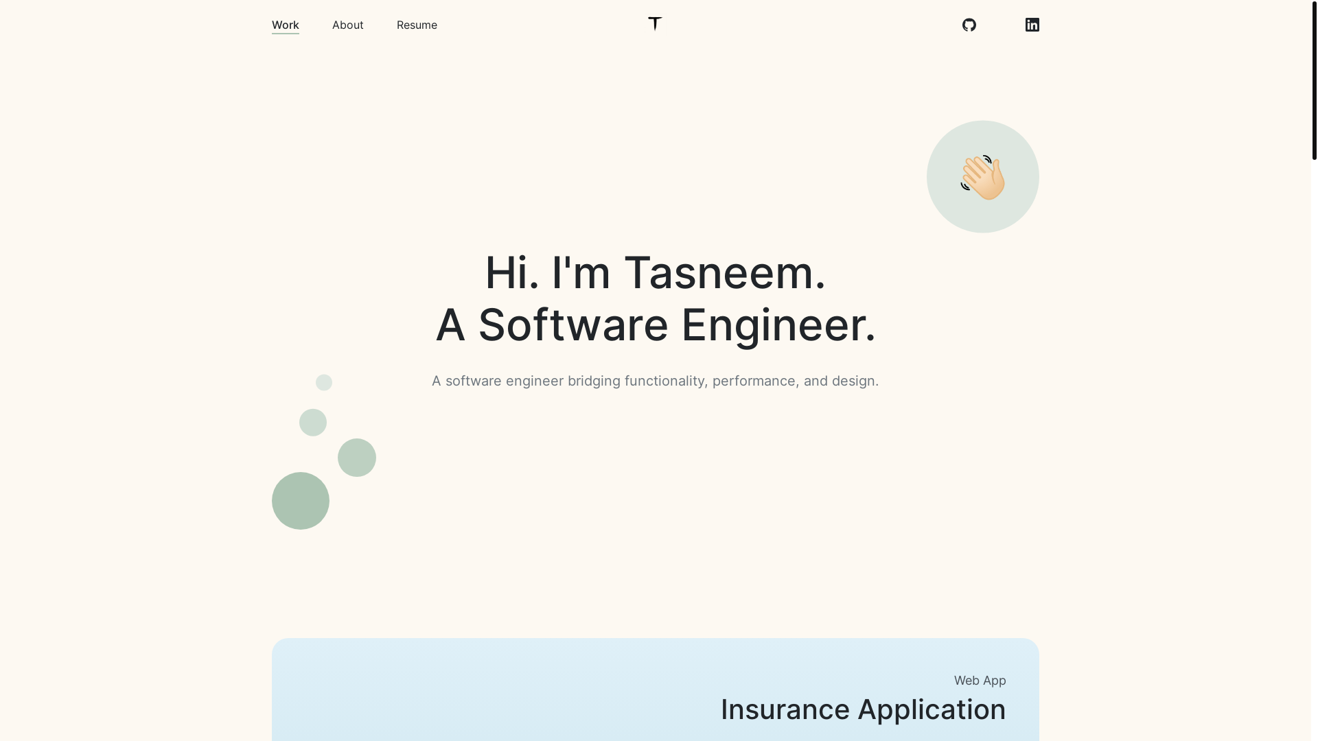 website screenshot of https://tasneemahmad.me/