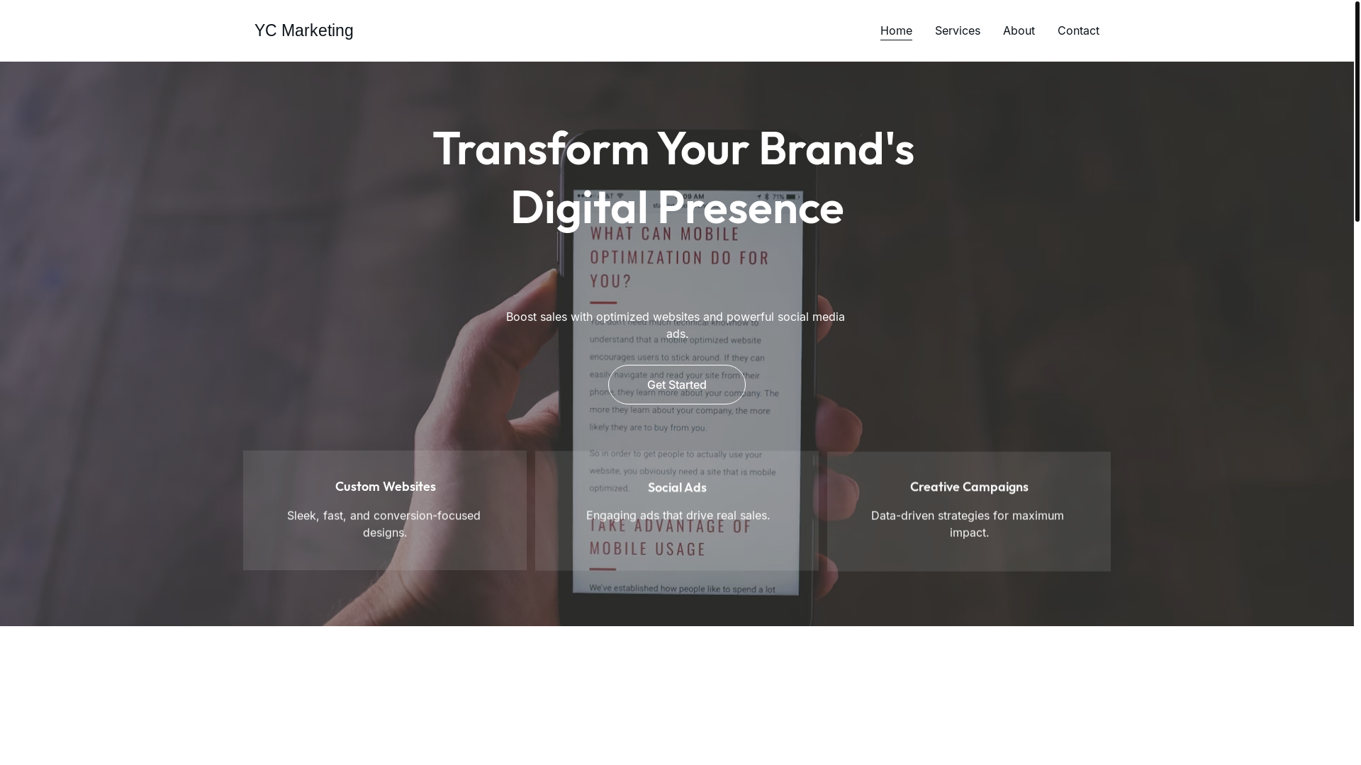 website screenshot of https://ycmarketingco.cloud/