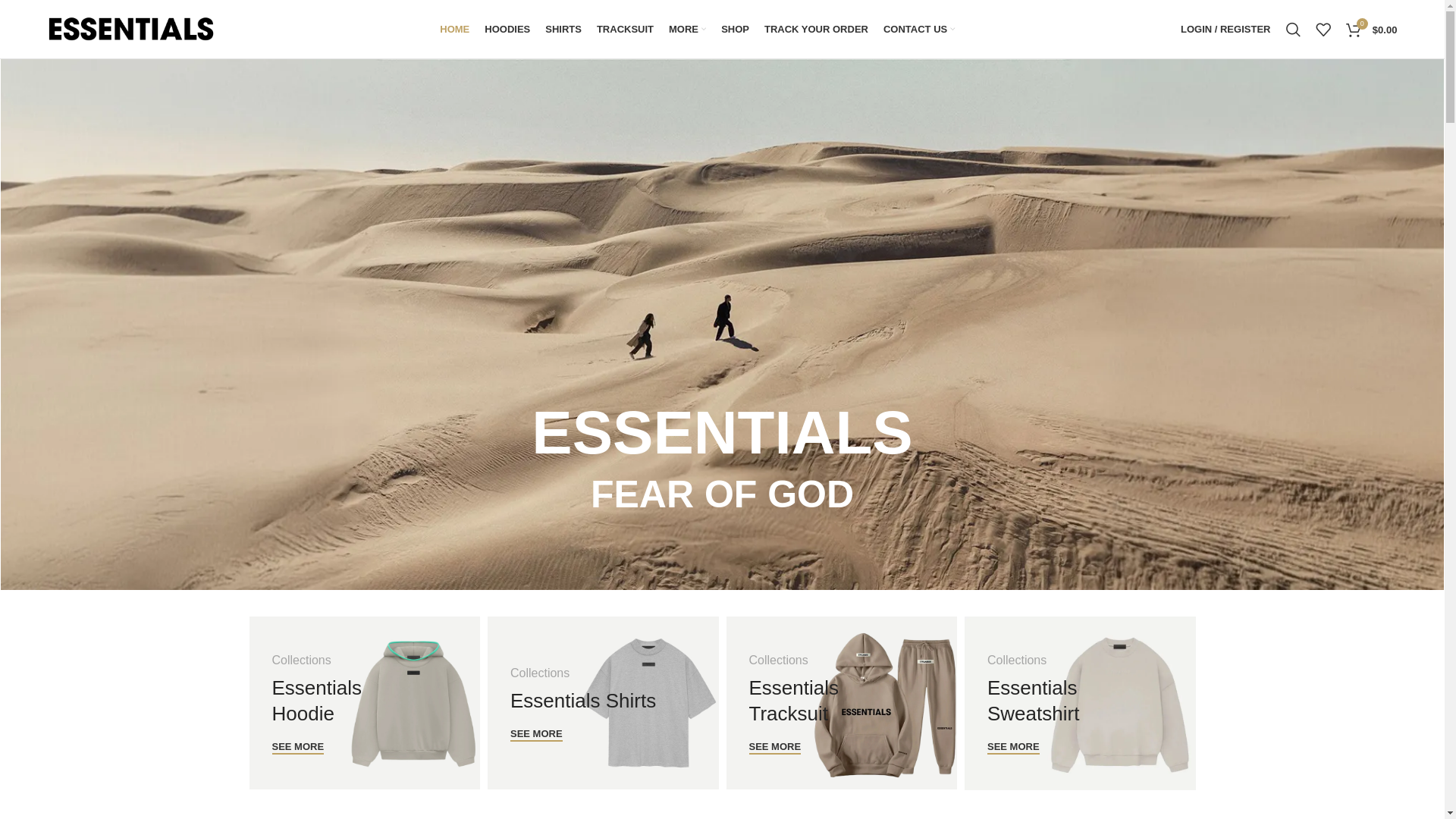 website screenshot of https://essentialshoodstore.com/