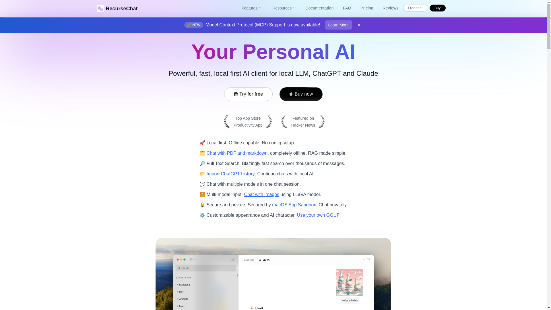 website screenshot of https://recurse-chat-website-astro.pages.dev/