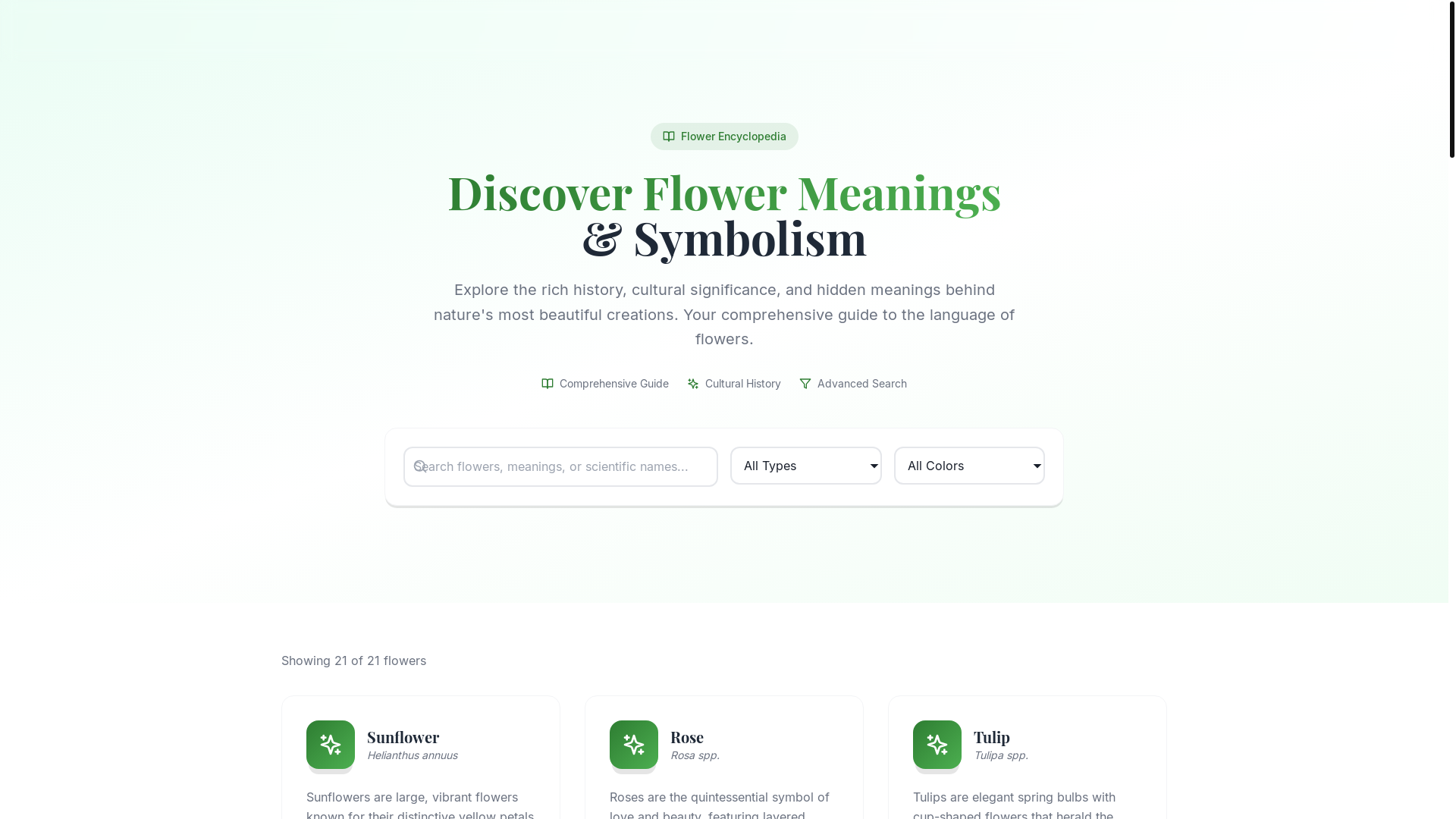 website screenshot of https://flower-meanings-encyclopedia.pages.dev/