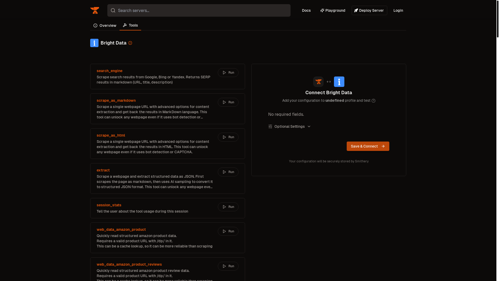 website screenshot of https://smithery.ai/server/@luminati-io/brightdata-mcp/tools