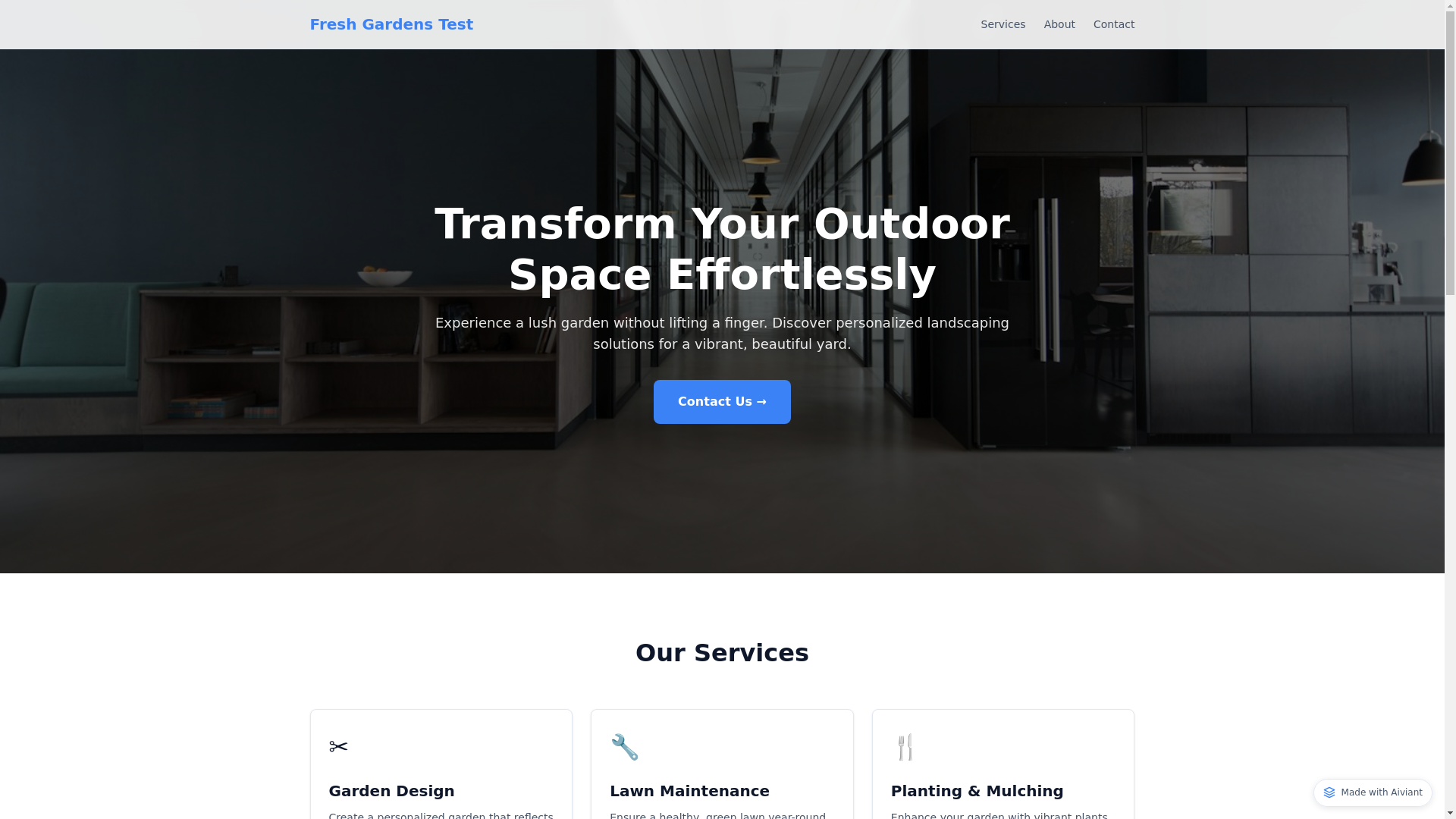 website screenshot of https://aiviant-site-fresh-gardens-test.pages.dev/
