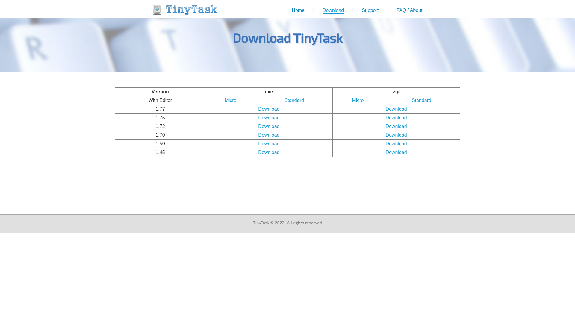 website screenshot of https://www.tinytask.net/download.html