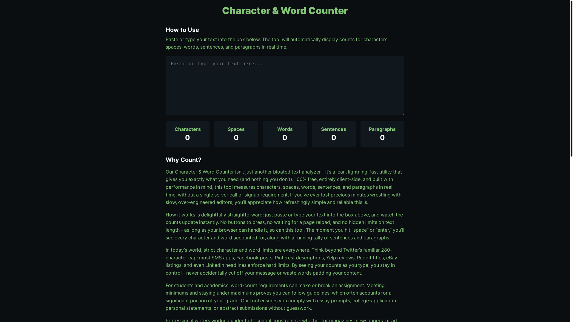 website screenshot of https://character-count-tool.pages.dev/
