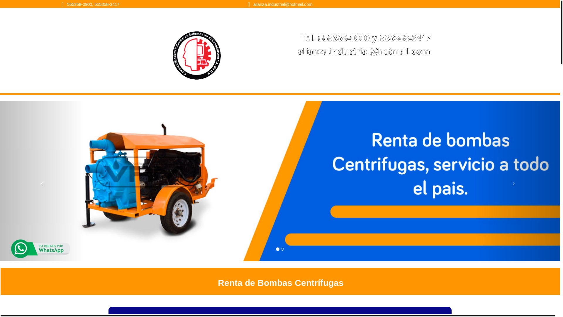 website screenshot of https://rentadebombascentrifugas.mx/