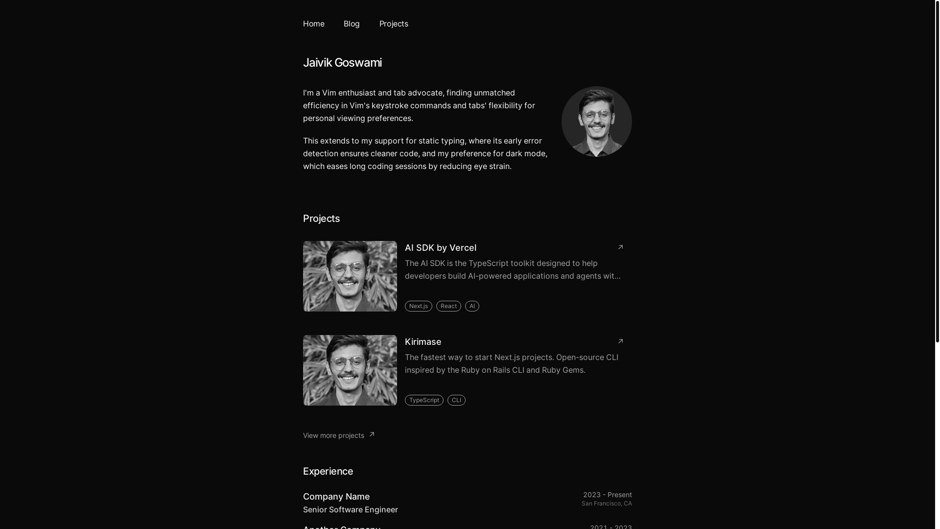 website screenshot of https://jaivikgoswami.com/