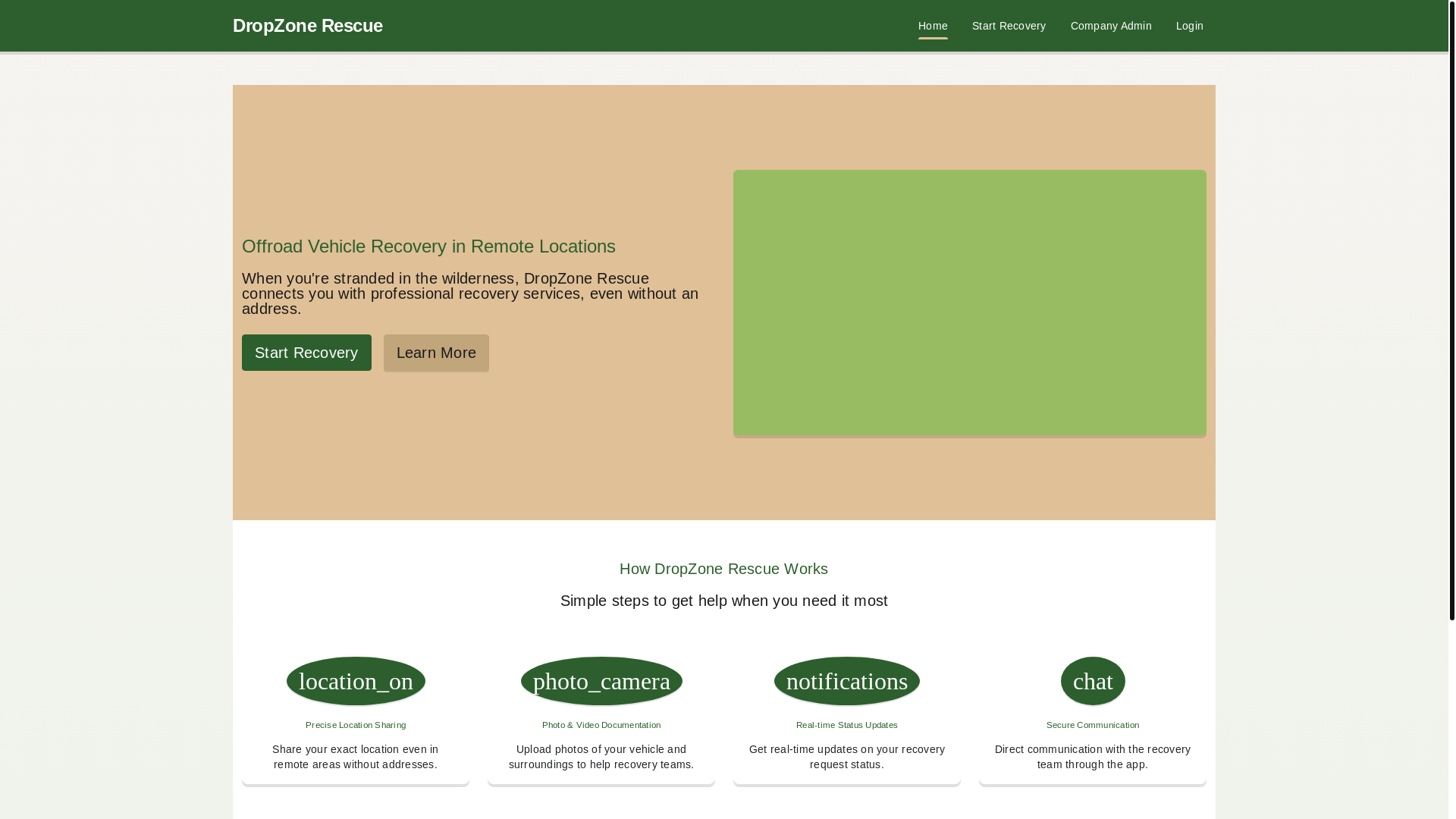 website screenshot of https://dropzonerecovery.com/