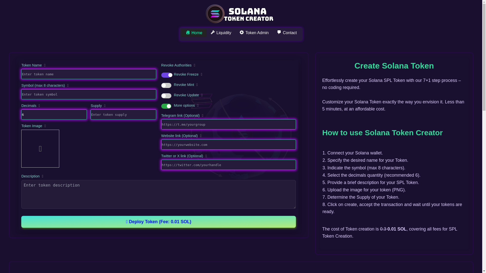 website screenshot of https://solanacreator.fun/