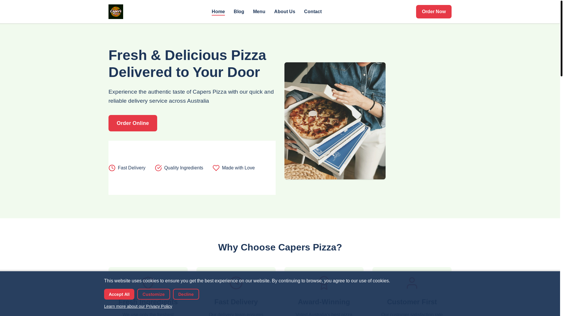 website screenshot of https://pizzacapars.com/