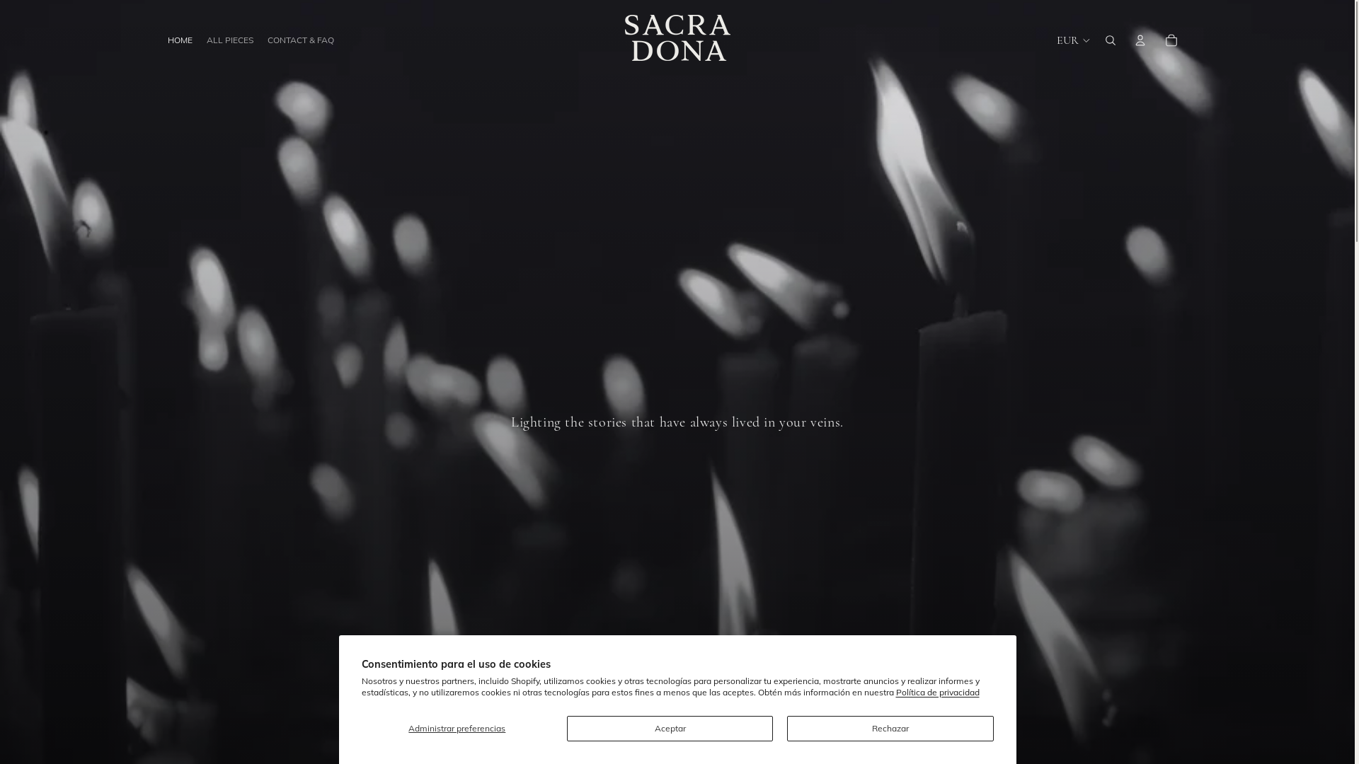 website screenshot of https://sacradona.com/