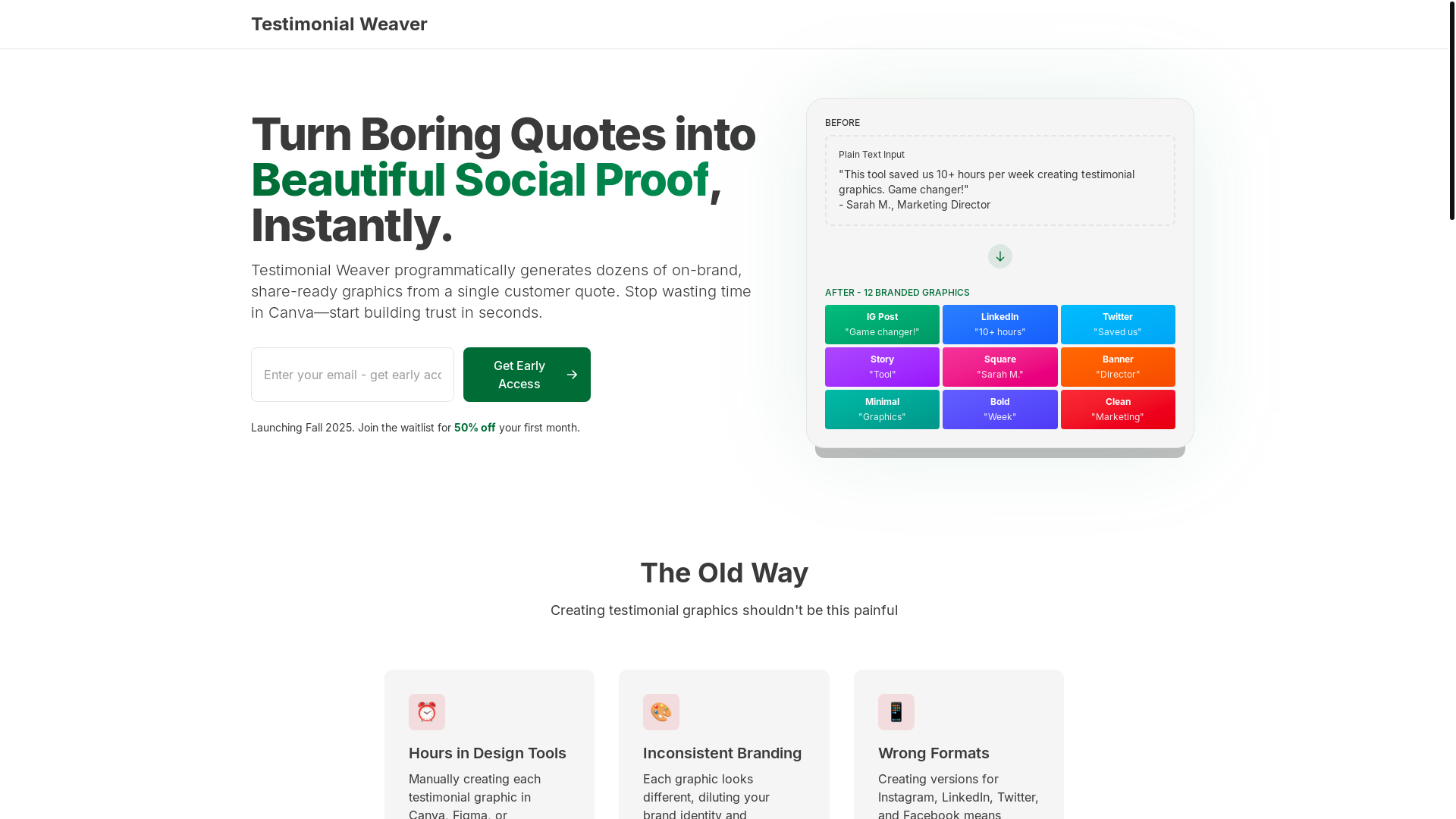 website screenshot of https://testimonialweaver.com/