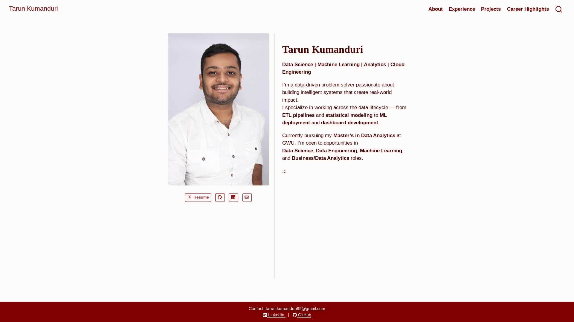 website screenshot of https://tarunkumanduri.dev/