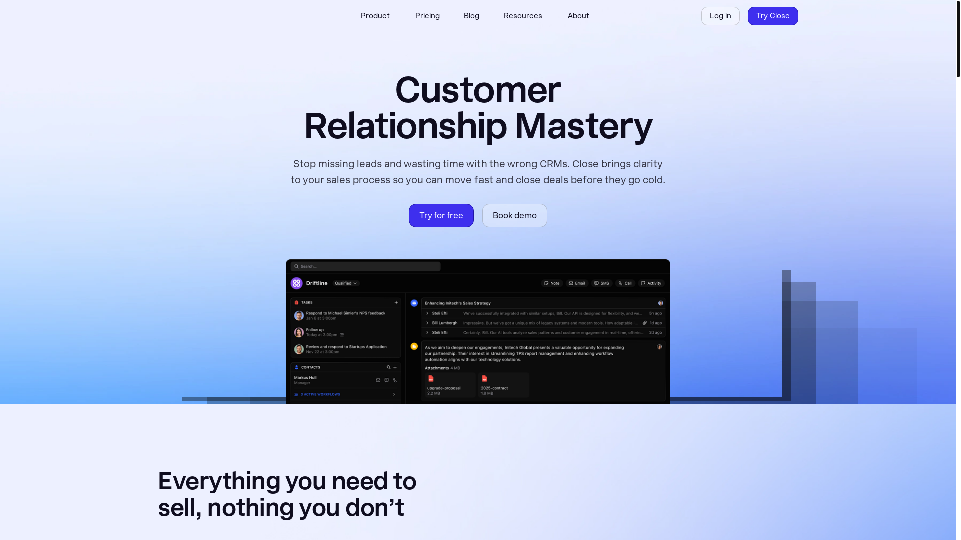 website screenshot of https://www.close.com