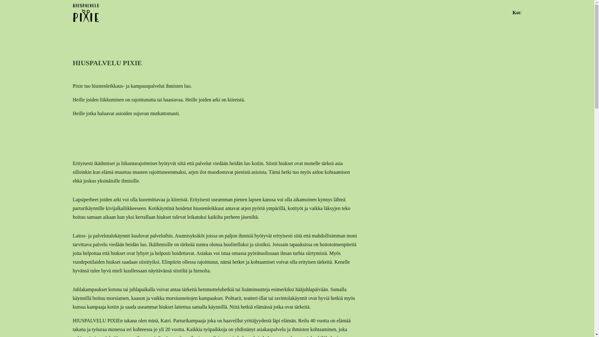 website screenshot of https://hiuspalvelupixie.fi/