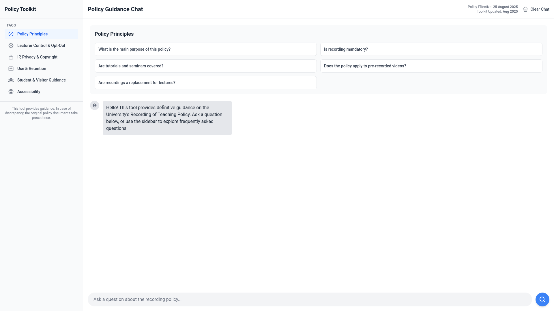 website screenshot of https://recordingpolicyguidancechat.pages.dev/