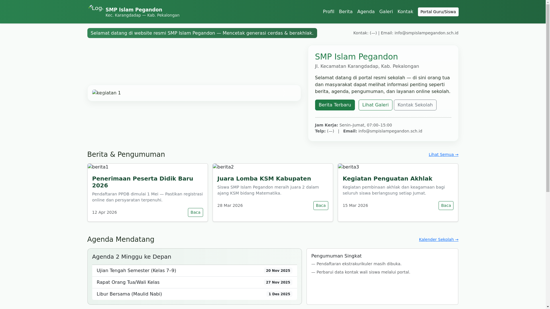 website screenshot of https://smppegandon.web.id/