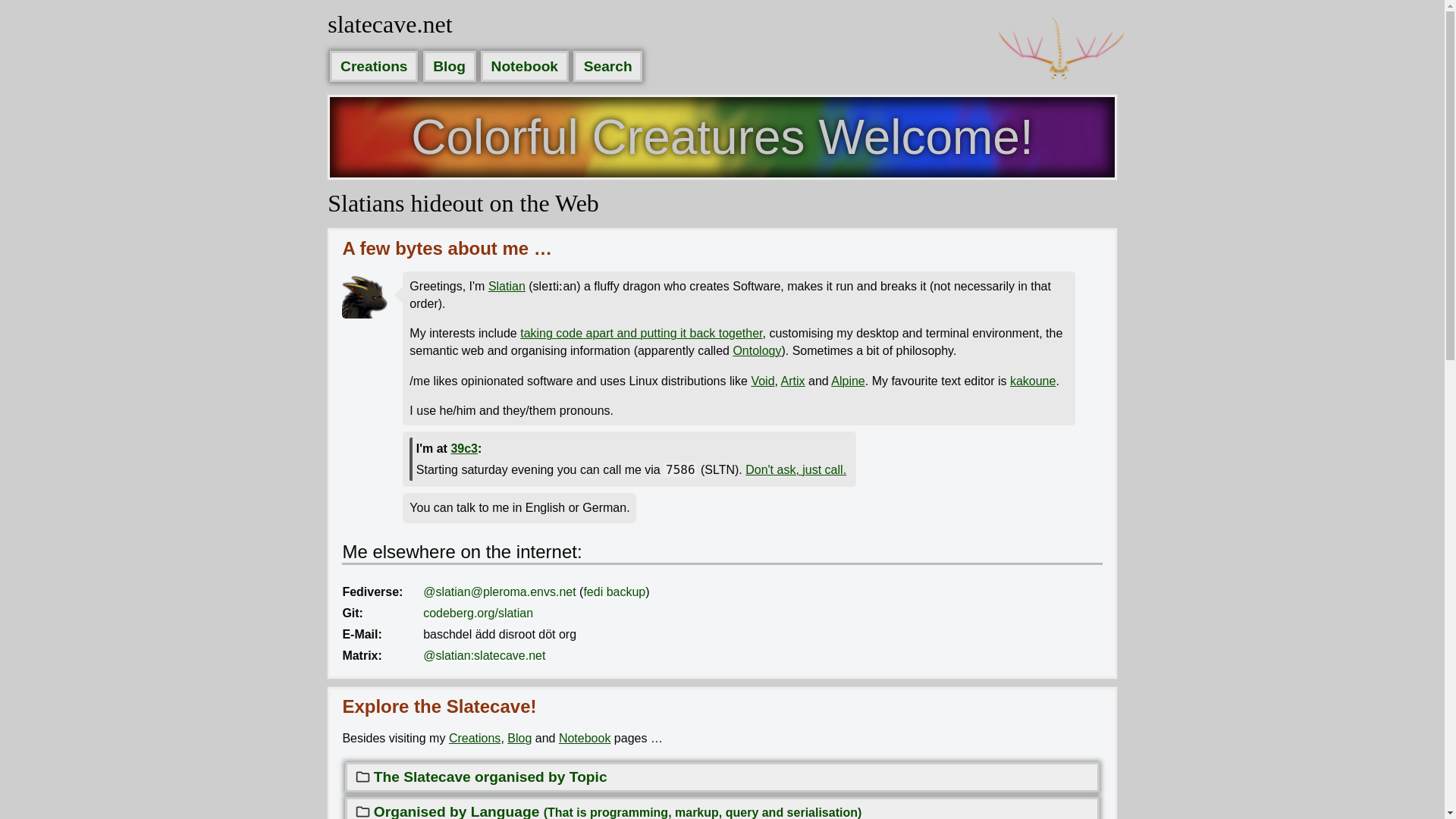 website screenshot of https://slatecave.net/