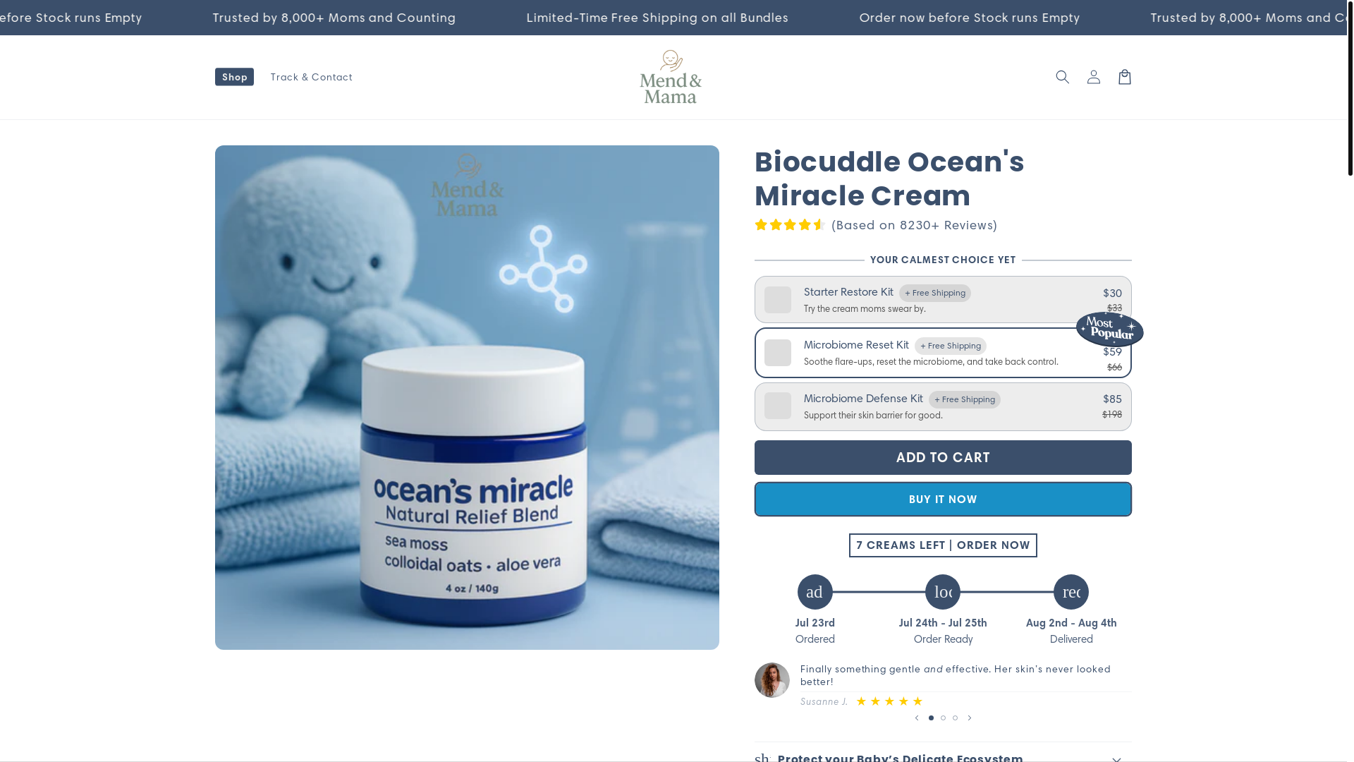 website screenshot of https://mendingmamas.shop/