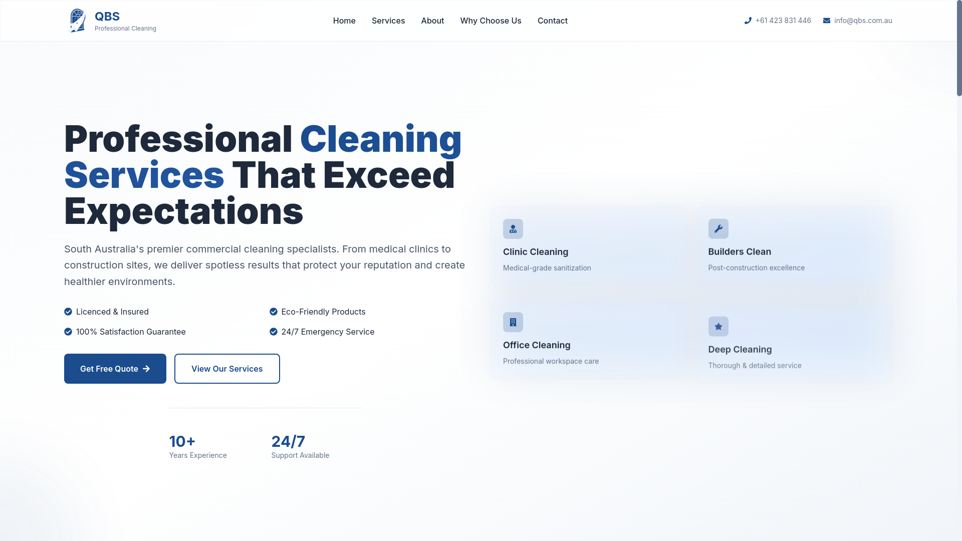 website screenshot of https://qbscleaning.com.au/