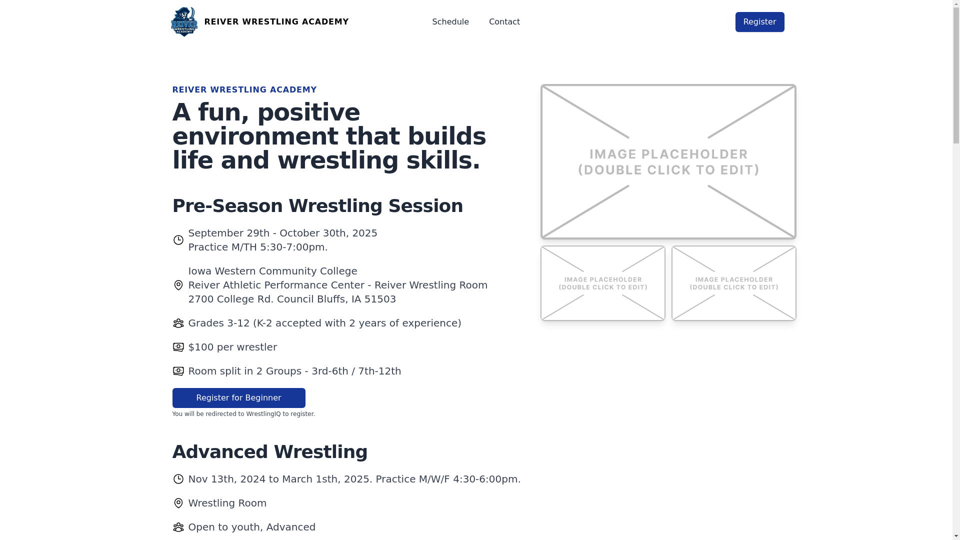 website screenshot of https://reiverwrestlingacademy.com/