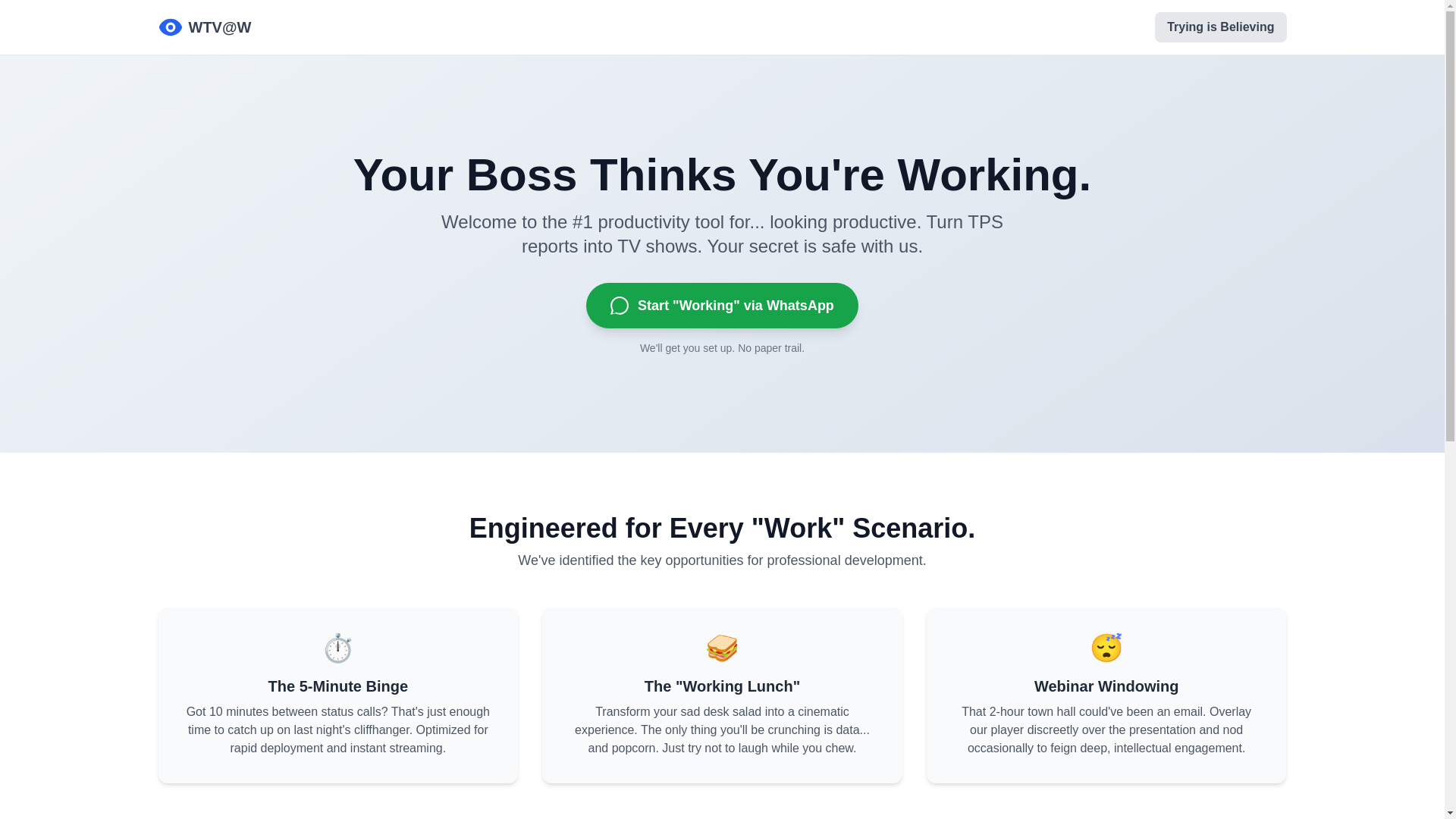 website screenshot of https://watchtvatwork.com/