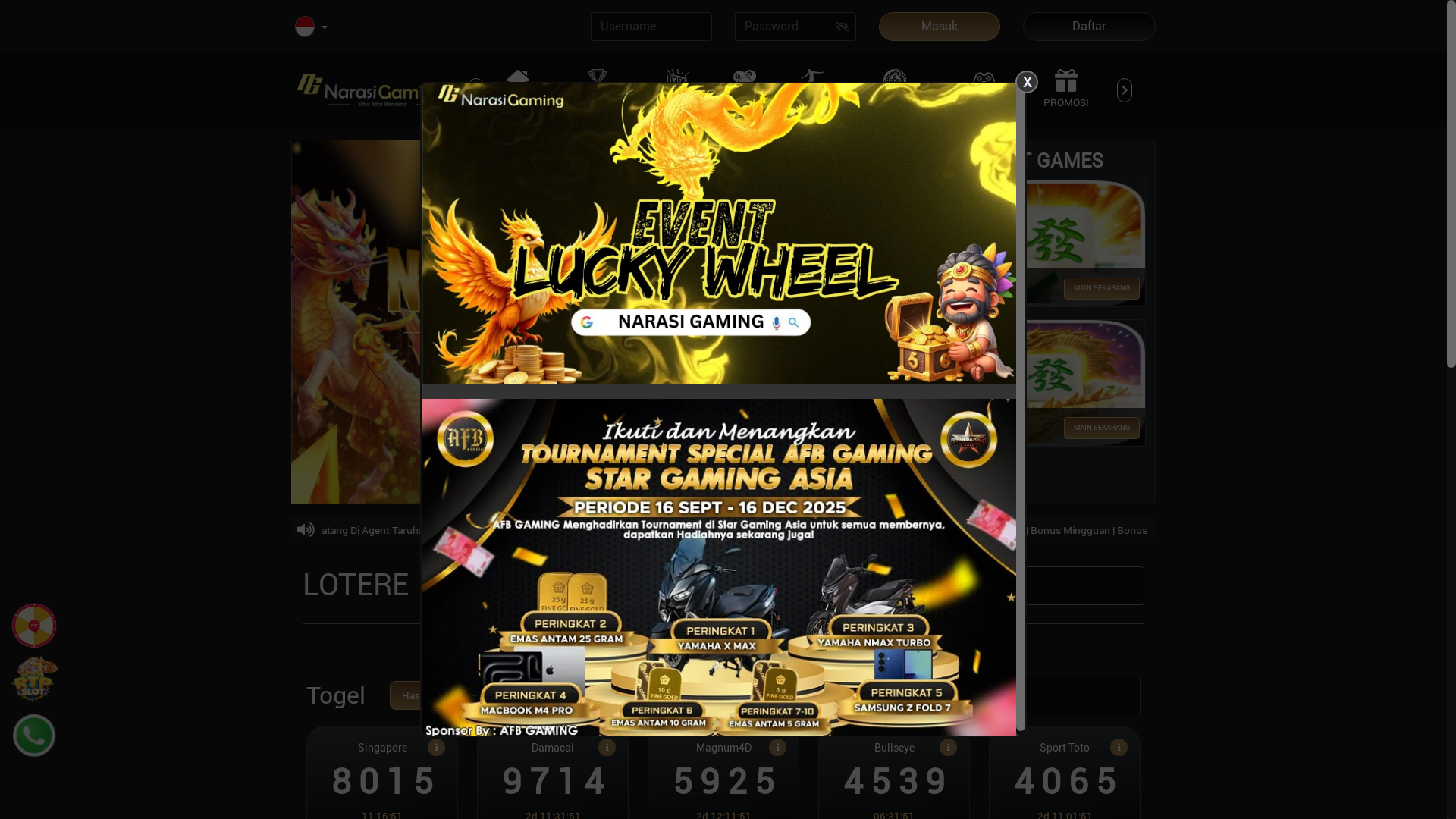 website screenshot of https://funnarasigaming.online/