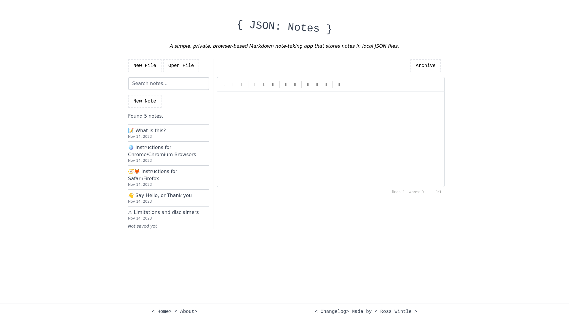 website screenshot of https://json-notes.pages.dev/