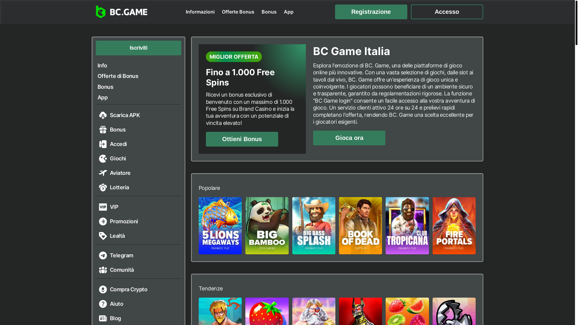 website screenshot of https://bcgameitalia.com/