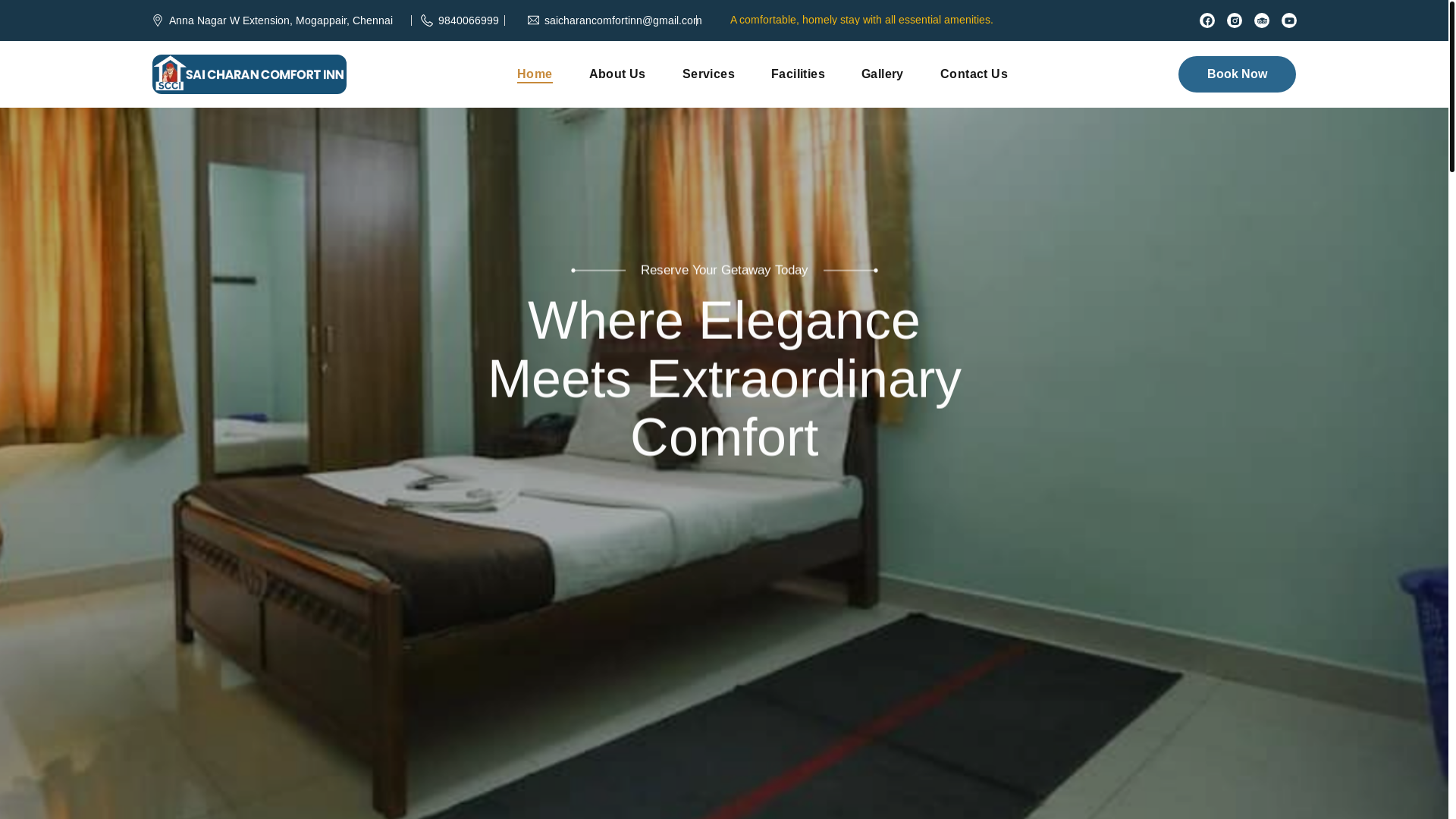 website screenshot of https://saicharancomfortinn.com