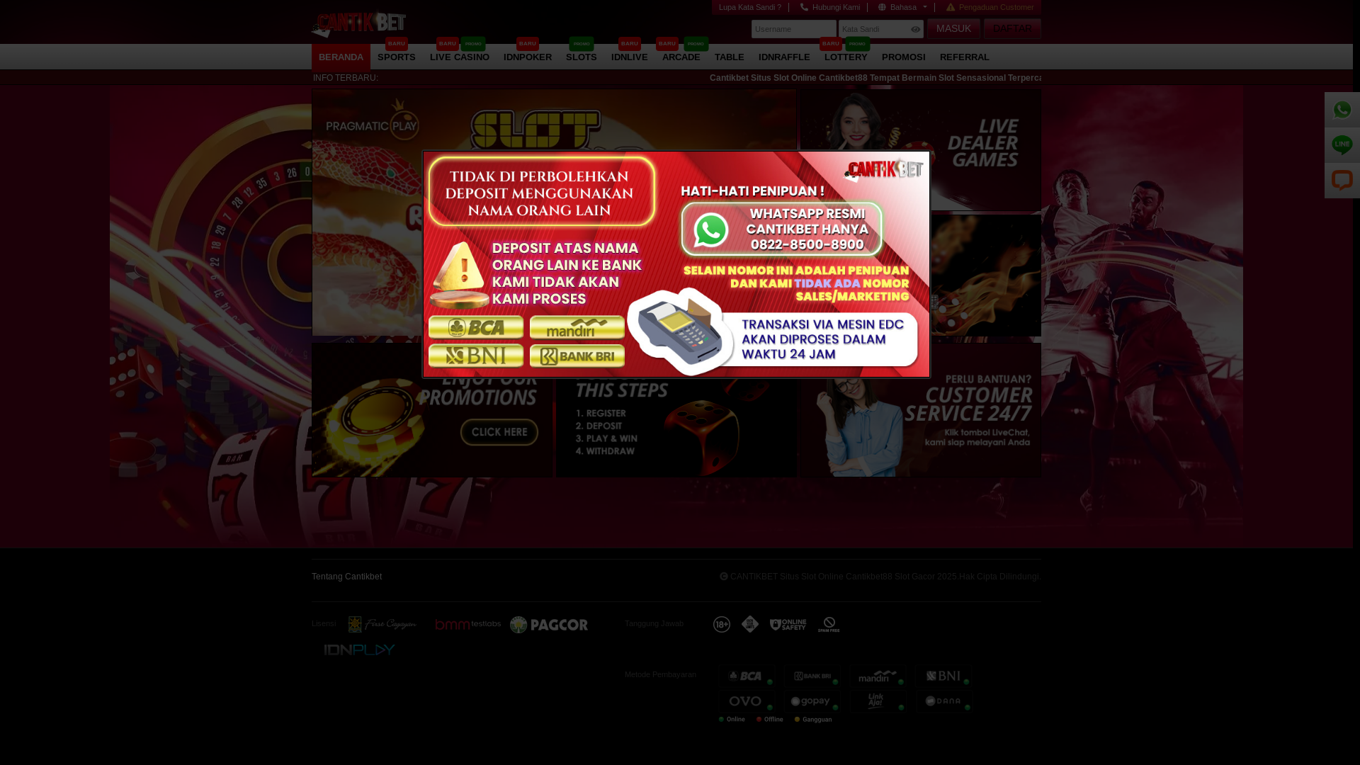 website screenshot of https://cantikbu.lol/