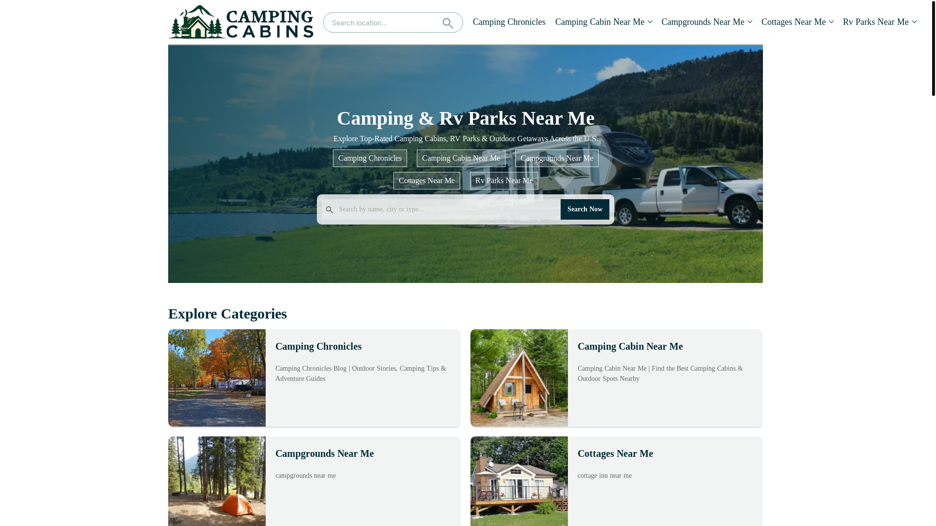 website screenshot of https://campingcabinsnearme.com/
