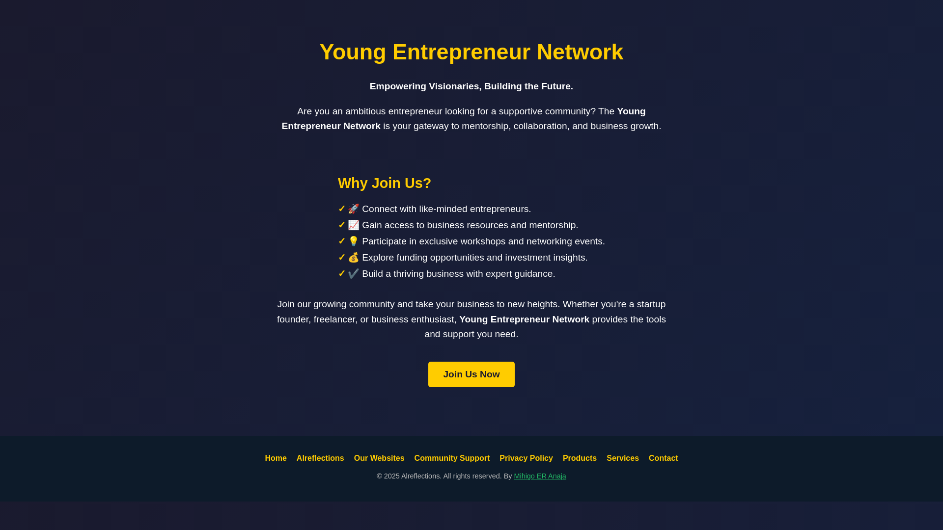 website screenshot of https://youngentrepreneurnetwork.pages.dev/