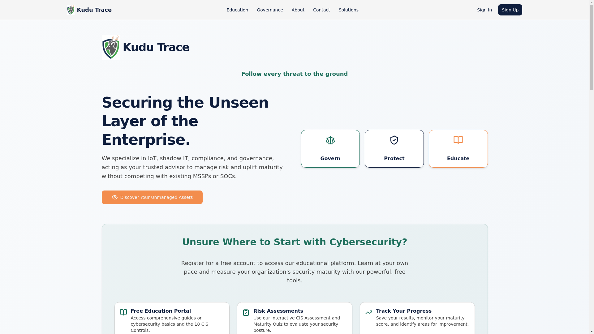 website screenshot of https://kudutrace.co.za/