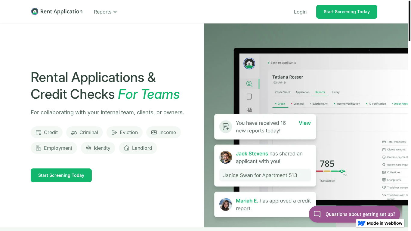 website screenshot of https://rentapplication.net/