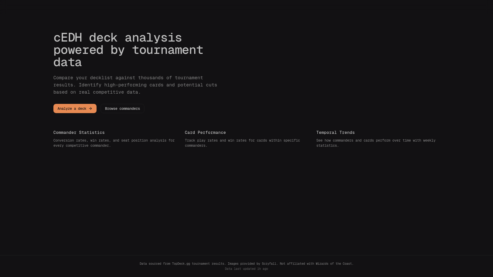 website screenshot of https://cedh.io/