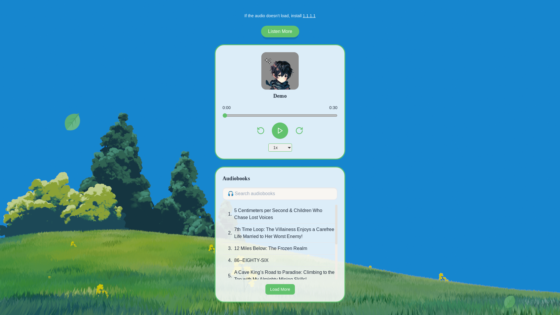 website screenshot of https://novelsound.net/demo