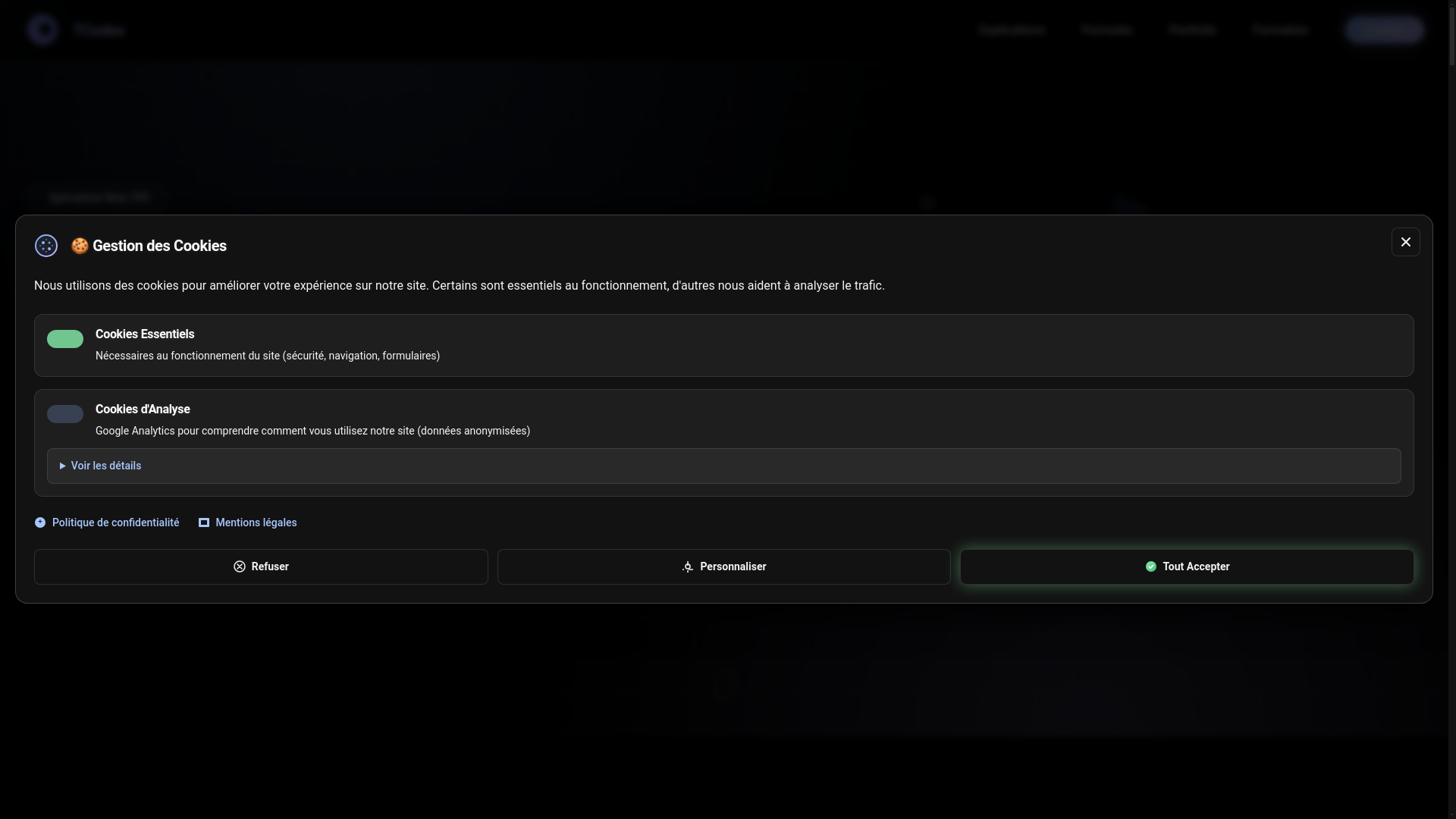 website screenshot of https://tcodes.fr/
