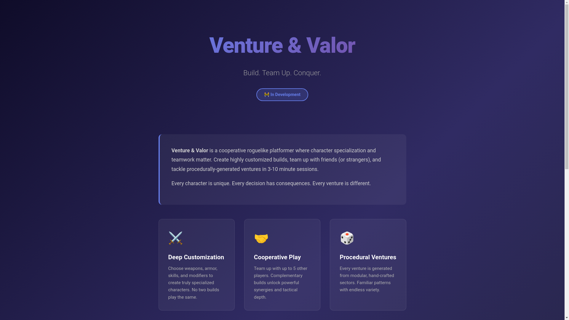 website screenshot of https://ventureandvalor.pages.dev/