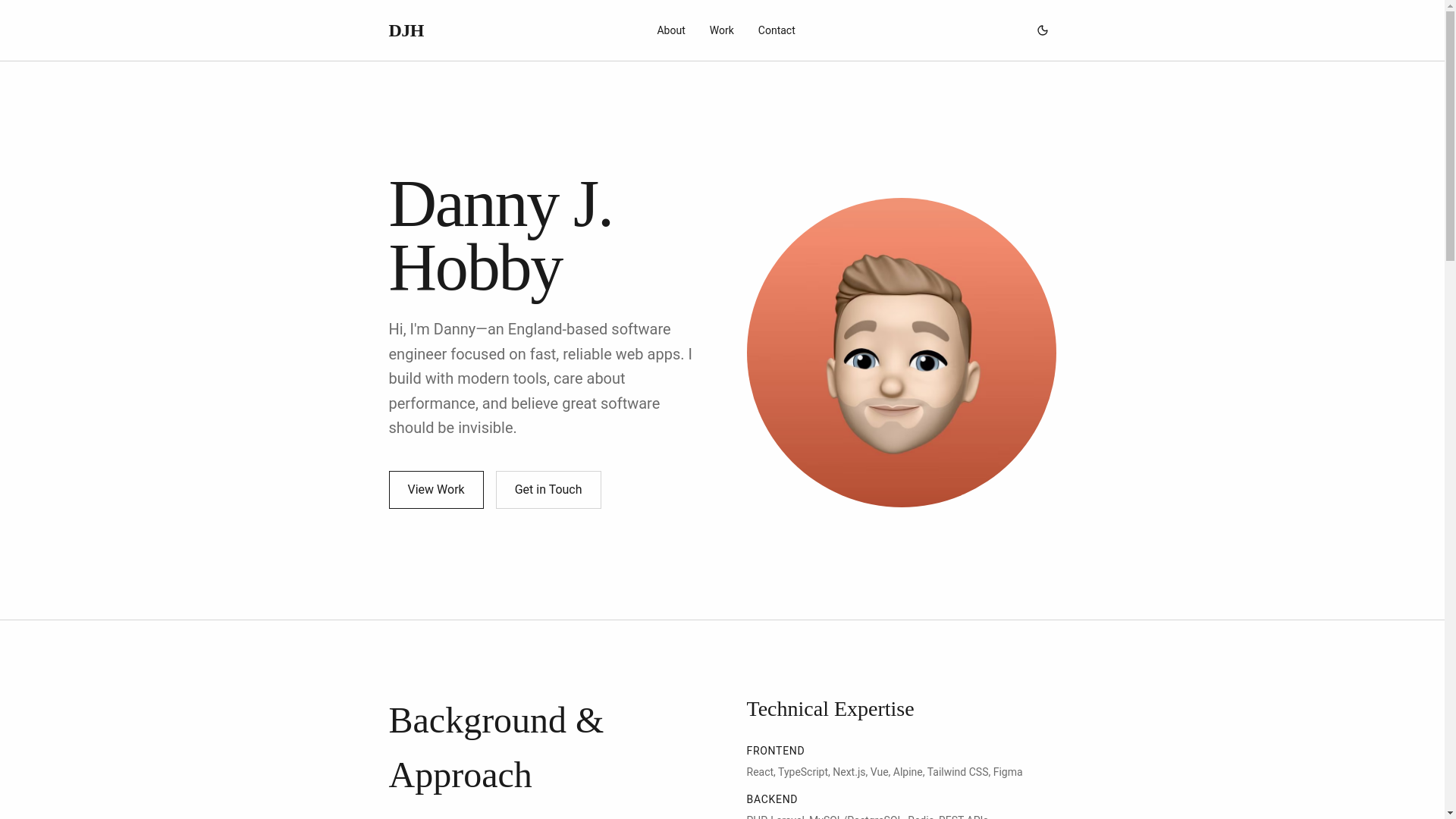website screenshot of https://dannyhobby.co.uk/