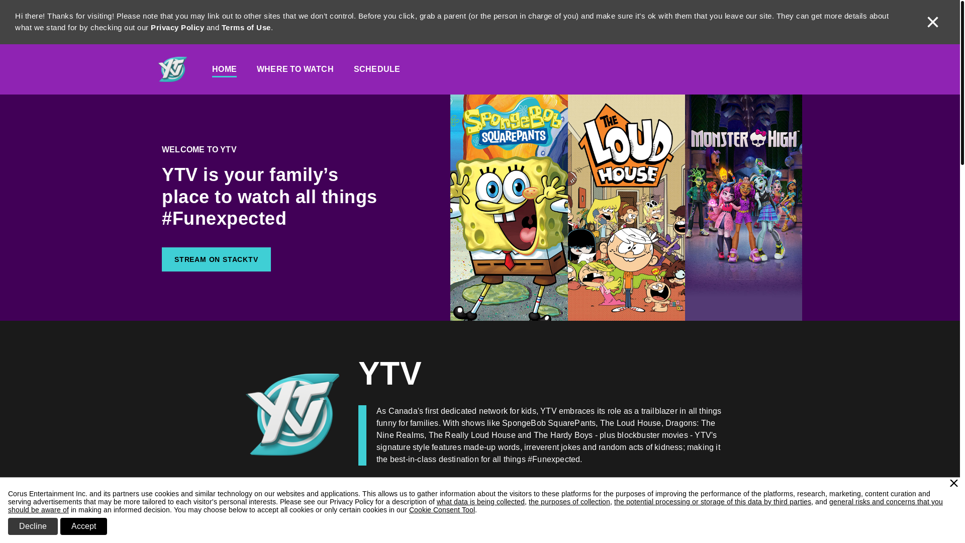 website screenshot of https://ytv.com/